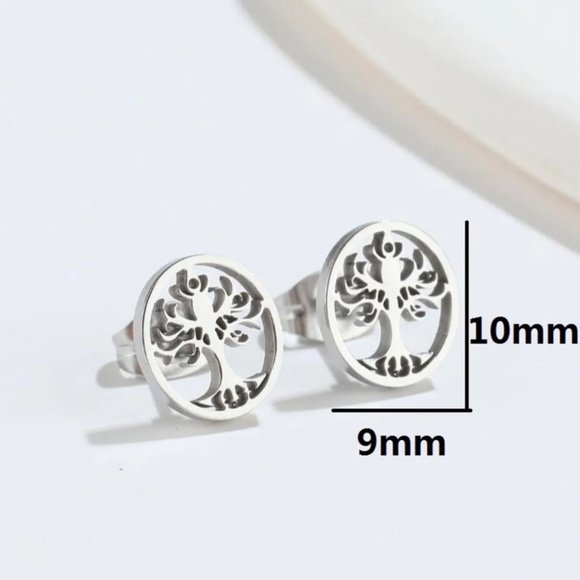 Tree Of Life Titanium Earrings Studs - Picture 2 of 2